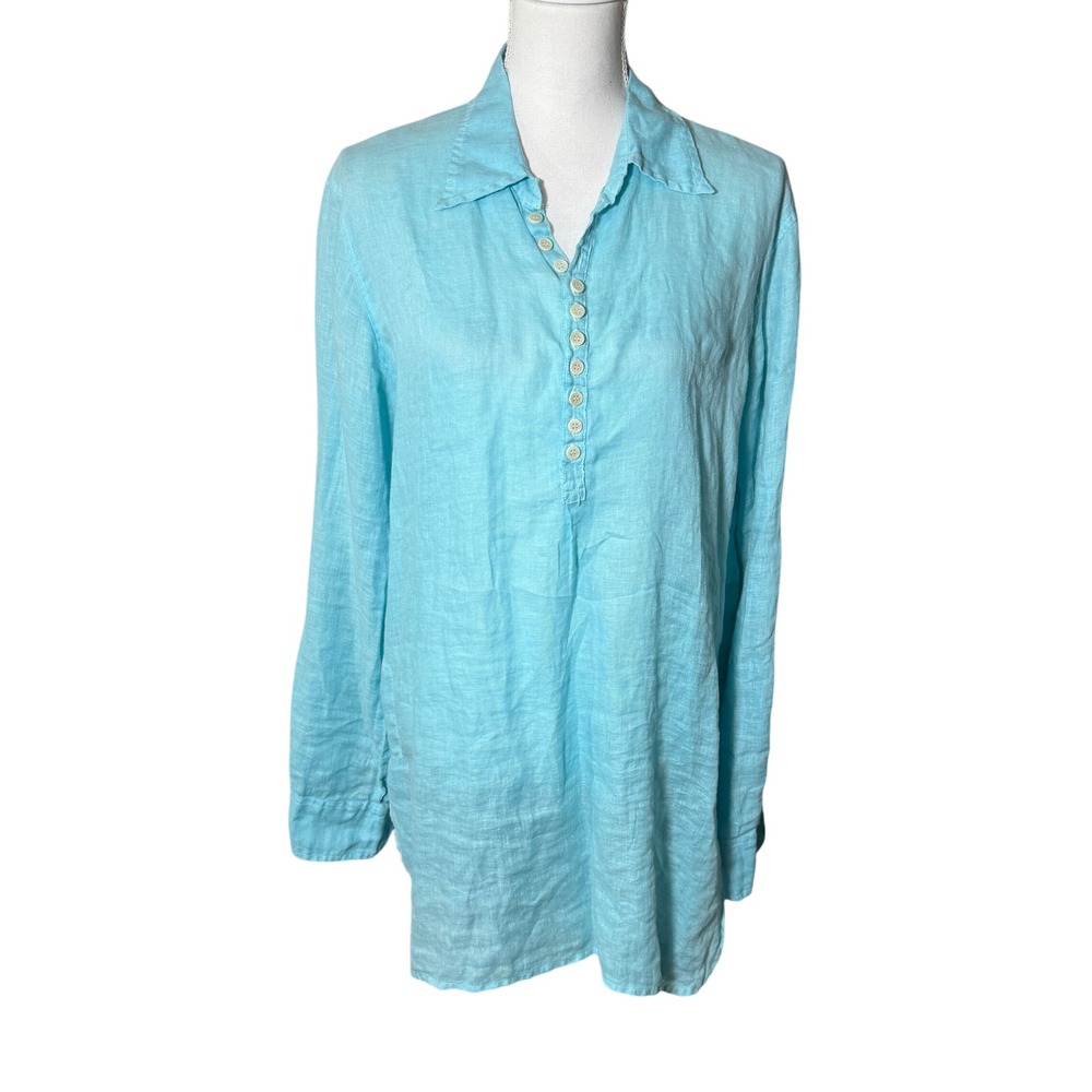 CP Shades Jasmine Tunic Top Long Sleeve Women's Large Blue 570-3 Pockets Coastal